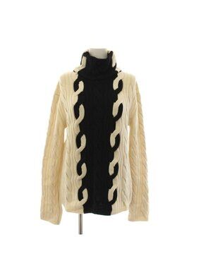 Dior Knit Sweater 38 White Black Long Sleeve Turtleneck Cable YM